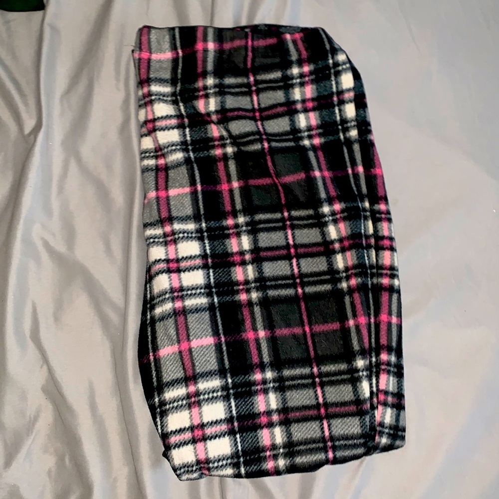 pink and black fuzzy bed pants